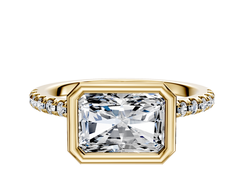 18K Yellow Gold Bezel Full Bezel East/West Cathedral Dome 1-Row-Pave 2.5mm Engagement Ring
