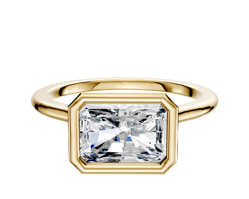 18K Yellow Gold Bezel Full Bezel East/West Cathedral Dome 1.5mm Engagement Ring