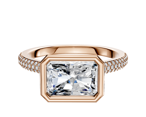 18K Rose Gold Bezel Full Bezel East/West Cathedral Dome 3-Row-Pave 2.0mm Engagement Ring