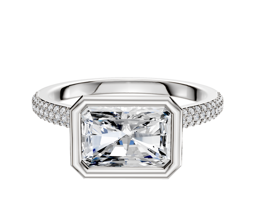 18K Two Tone Bezel Full Bezel East/West Cathedral Dome 3-Row-Pave 2.0mm Engagement Ring