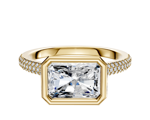 18K Yellow Gold Bezel Full Bezel East/West Cathedral Dome 3-Row-Pave 2.0mm Engagement Ring