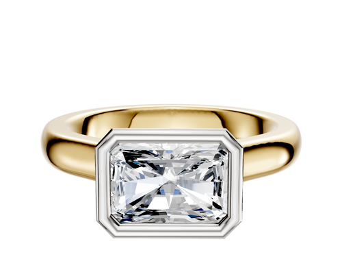 14K Two Tone Bezel Full Bezel East/West Cathedral Dome 3.0mm Engagement Ring