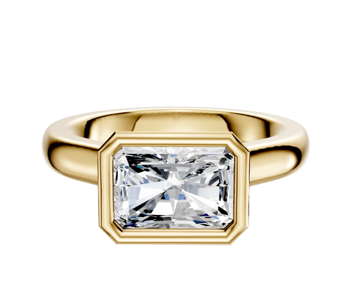 18K Yellow Gold Bezel Full Bezel East/West Cathedral Dome 3.0mm Engagement Ring