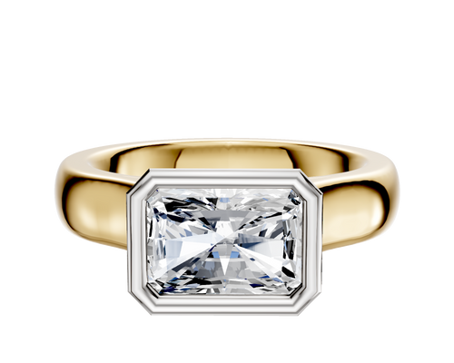 18K Two Tone Bezel Full Bezel East/West Cathedral Dome 4.0mm Engagement Ring