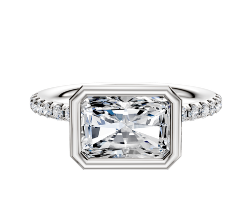 18K White Gold Bezel Full Bezel East/West Classic Dome 1-Row-Pave 2.5mm Engagement Ring