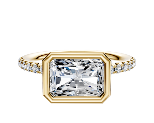 14K Yellow Gold Bezel Full Bezel East/West Classic Dome 1-Row-Pave 2.5mm Engagement Ring