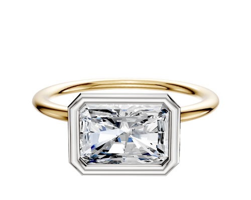 18K Two Tone Bezel Full Bezel East/West Classic Dome 1.5mm Engagement Ring