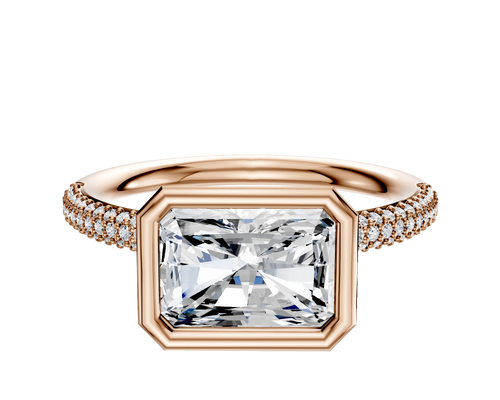 18K Rose Gold Bezel Full Bezel East/West Classic Dome 3-Row-Pave 2.0mm Engagement Ring