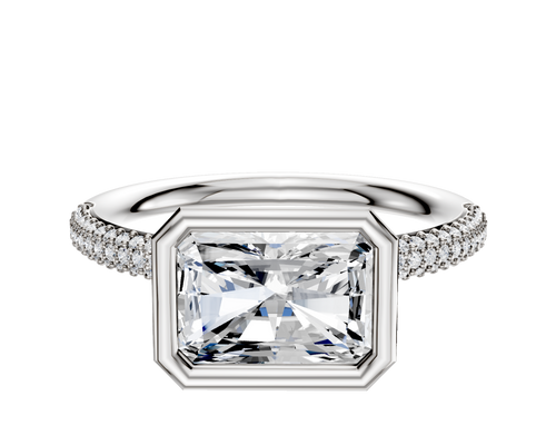 14K White Gold Bezel Full Bezel East/West Classic Dome 3-Row-Pave 2.0mm Engagement Ring