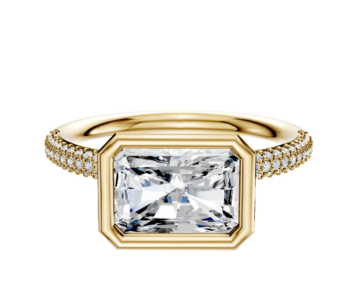 18K Yellow Gold Bezel Full Bezel East/West Classic Dome 3-Row-Pave 2.0mm Engagement Ring