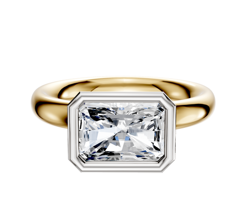 14K Two Tone Bezel Full Bezel East/West Classic Dome 3.0mm Engagement Ring