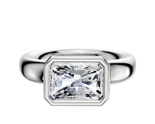 14K White Gold Bezel Full Bezel East/West Classic Dome 4.0mm Engagement Ring