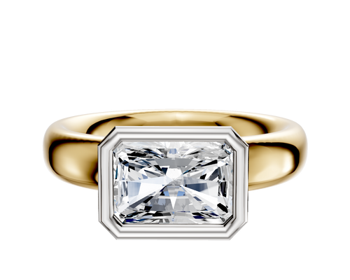 18K Two Tone Bezel Full Bezel East/West Classic Dome 4.0mm Engagement Ring