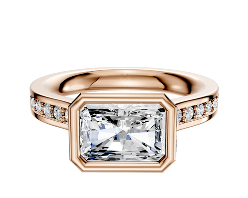 18K Rose Gold Bezel Full Bezel East/West Cathedral Flat 1-Row-Pave 2.5mm Engagement Ring
