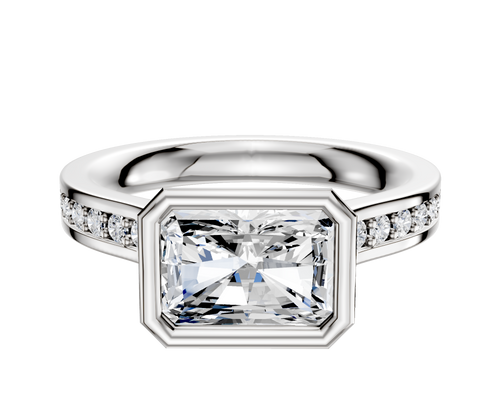 14K Two Tone Bezel Full Bezel East/West Cathedral Flat 1-Row-Pave 2.5mm Engagement Ring