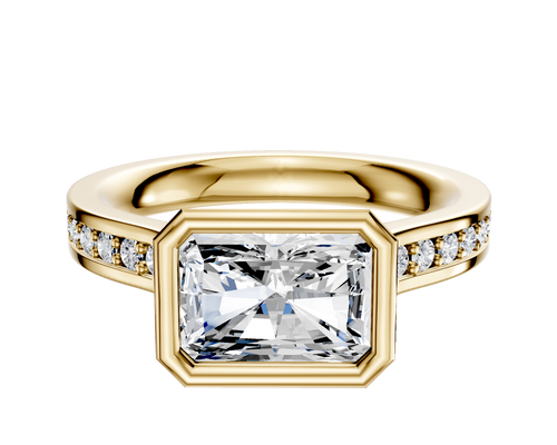 14K Yellow Gold Bezel Full Bezel East/West Cathedral Flat 1-Row-Pave 2.5mm Engagement Ring