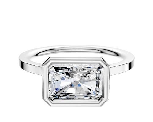 14K White Gold Bezel Full Bezel East/West Cathedral Flat 1.5mm Engagement Ring