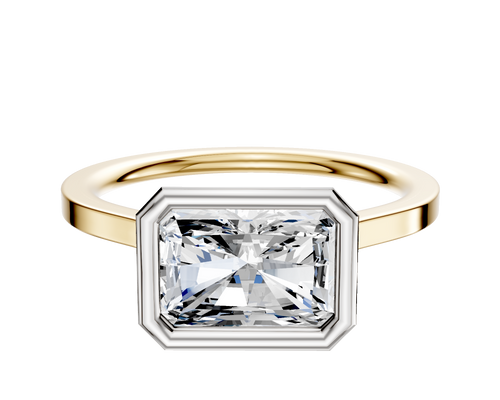 14K Two Tone Bezel Full Bezel East/West Cathedral Flat 1.5mm Engagement Ring
