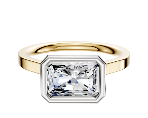 18K Two Tone Bezel Full Bezel East/West Cathedral Flat 2.0mm Engagement Ring