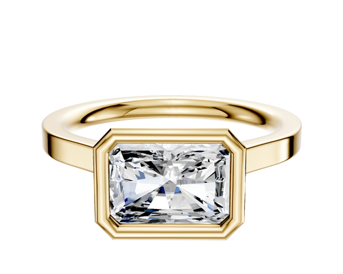 14K Yellow Gold Bezel Full Bezel East/West Cathedral Flat 2.0mm Engagement Ring