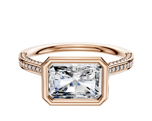 18K Rose Gold Bezel Full Bezel East/West Cathedral Flat 3-Row-Pave 2.0mm Engagement Ring