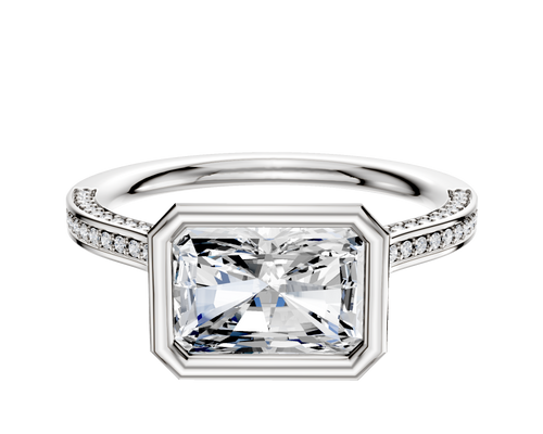 14K Two Tone Bezel Full Bezel East/West Cathedral Flat 3-Row-Pave 2.0mm Engagement Ring