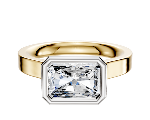 18K Two Tone Bezel Full Bezel East/West Cathedral Flat 3.0mm Engagement Ring