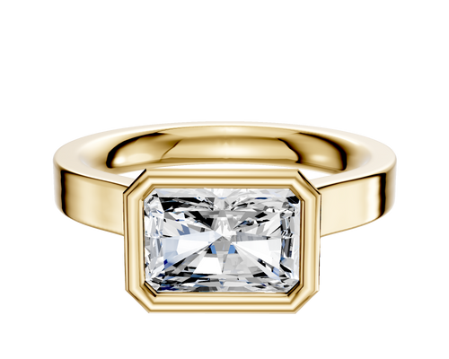 18K Yellow Gold Bezel Full Bezel East/West Cathedral Flat 3.0mm Engagement Ring