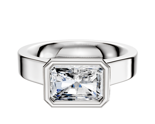 18K White Gold Bezel Full Bezel East/West Cathedral Flat 4.0mm Engagement Ring