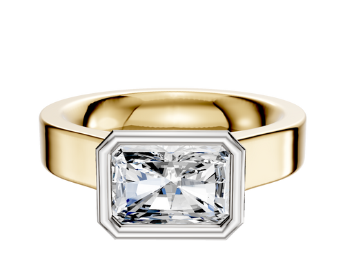 18K Two Tone Bezel Full Bezel East/West Cathedral Flat 4.0mm Engagement Ring