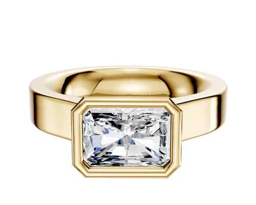18K Yellow Gold Bezel Full Bezel East/West Cathedral Flat 4.0mm Engagement Ring
