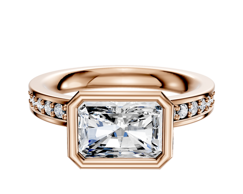 18K Rose Gold Bezel Full Bezel East/West Classic Flat 1-Row-Pave 2.5mm Engagement Ring