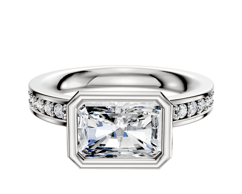 18K White Gold Bezel Full Bezel East/West Classic Flat 1-Row-Pave 2.5mm Engagement Ring