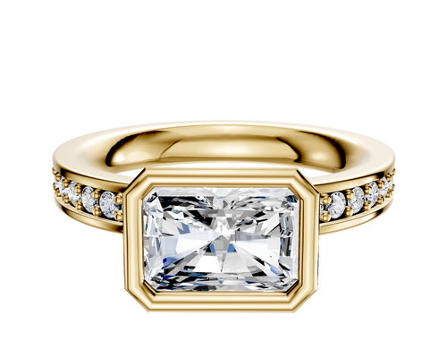 18K Yellow Gold Bezel Full Bezel East/West Classic Flat 1-Row-Pave 2.5mm Engagement Ring