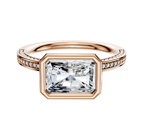 18K Rose Gold Bezel Full Bezel East/West Classic Flat 3-Row-Pave 2.0mm Engagement Ring