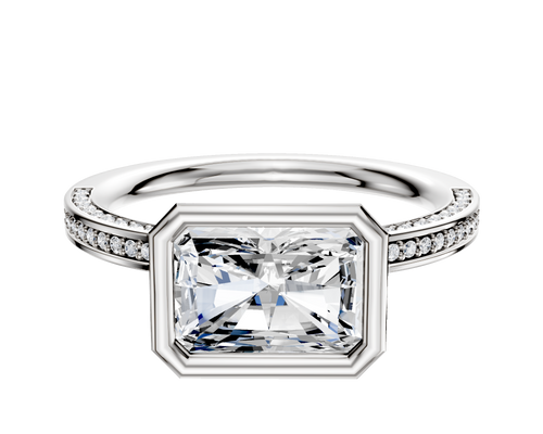 18K White Gold Bezel Full Bezel East/West Classic Flat 3-Row-Pave 2.0mm Engagement Ring