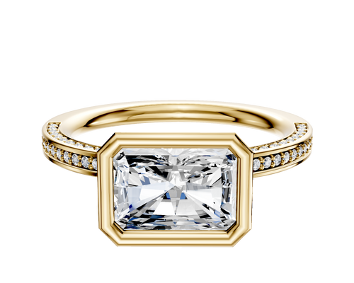 18K Yellow Gold Bezel Full Bezel East/West Classic Flat 3-Row-Pave 2.0mm Engagement Ring