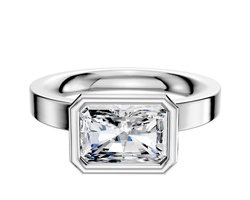 14K White Gold Bezel Full Bezel East/West Classic Flat 3.0mm Engagement Ring