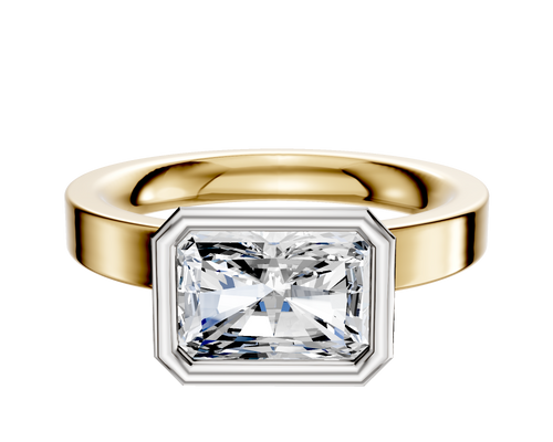 18K Two Tone Bezel Full Bezel East/West Classic Flat 3.0mm Engagement Ring