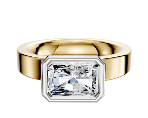 14K Two Tone Bezel Full Bezel East/West Classic Flat 4.0mm Engagement Ring