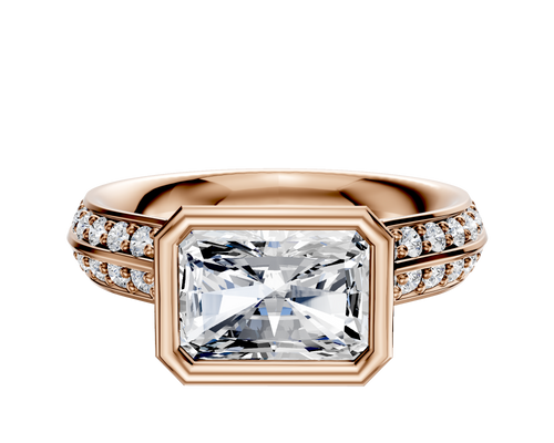 18K Rose Gold Bezel Full Bezel East/West Cathedral Knife Edge 1-Row-Pave 2.5mm Engagement Ring