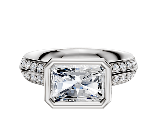 14K White Gold Bezel Full Bezel East/West Cathedral Knife Edge 1-Row-Pave 2.5mm Engagement Ring