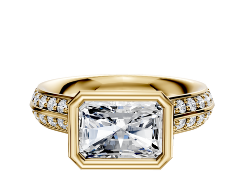 18K Yellow Gold Bezel Full Bezel East/West Cathedral Knife Edge 1-Row-Pave 2.5mm Engagement Ring