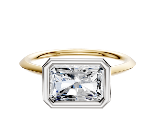 14K Two Tone Bezel Full Bezel East/West Cathedral Knife Edge 1.5mm Engagement Ring