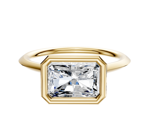 18K Yellow Gold Bezel Full Bezel East/West Cathedral Knife Edge 1.5mm Engagement Ring