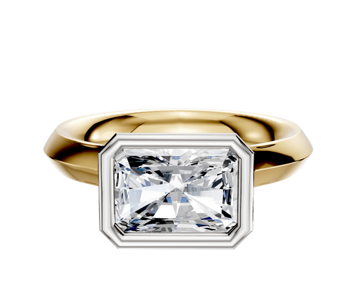 14K Two Tone Bezel Full Bezel East/West Cathedral Knife Edge 3.0mm Engagement Ring
