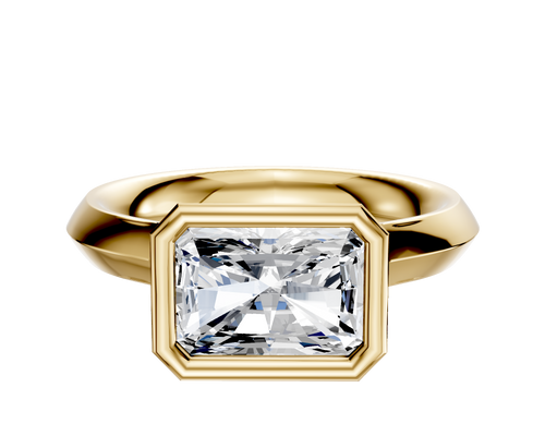 14K Yellow Gold Bezel Full Bezel East/West Cathedral Knife Edge 3.0mm Engagement Ring