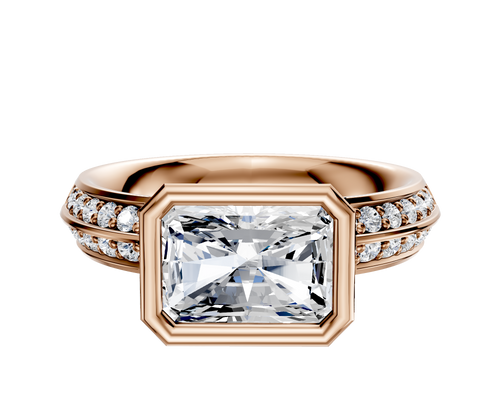 18K Rose Gold Bezel Full Bezel East/West Classic Knife Edge 1-Row-Pave 2.5mm Engagement Ring