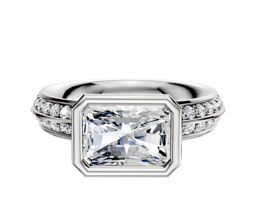 18K Two Tone Bezel Full Bezel East/West Classic Knife Edge 1-Row-Pave 2.5mm Engagement Ring