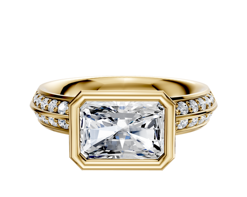 18K Yellow Gold Bezel Full Bezel East/West Classic Knife Edge 1-Row-Pave 2.5mm Engagement Ring